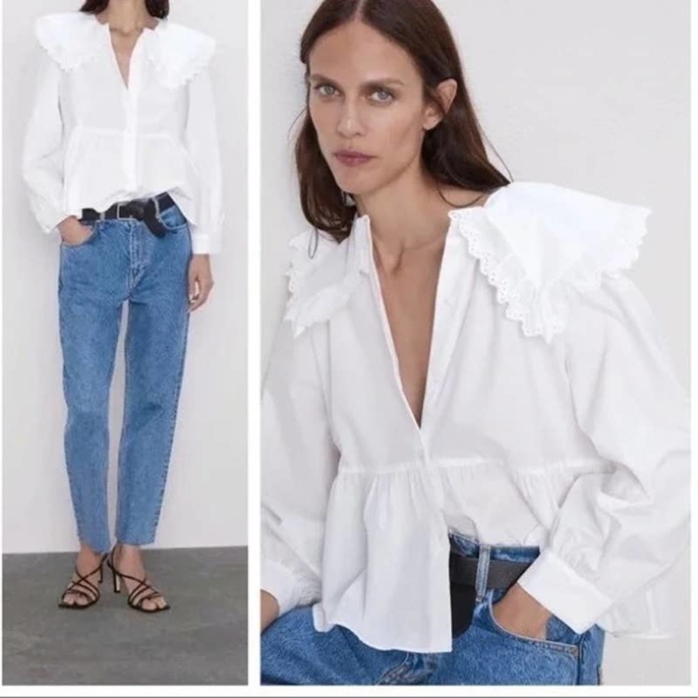 Zara Peter Pan Poplin Women's Blouse Size XL